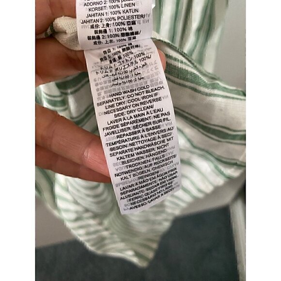 Tory Burch Striped Linen Caftan Size Small Midi Green White Tassels Swim coverup - Picture 8 of 13